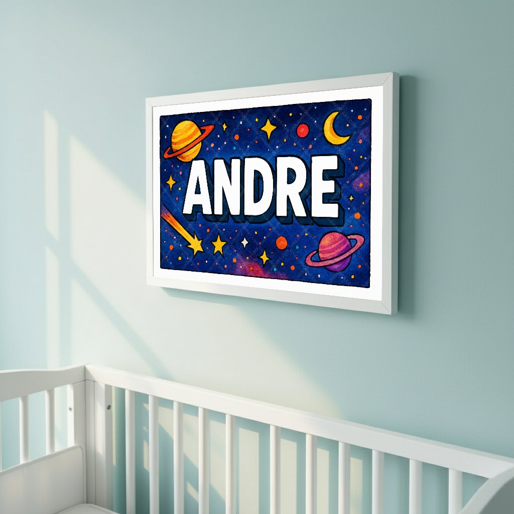 Personalized space nursery art for kids – Andre name print