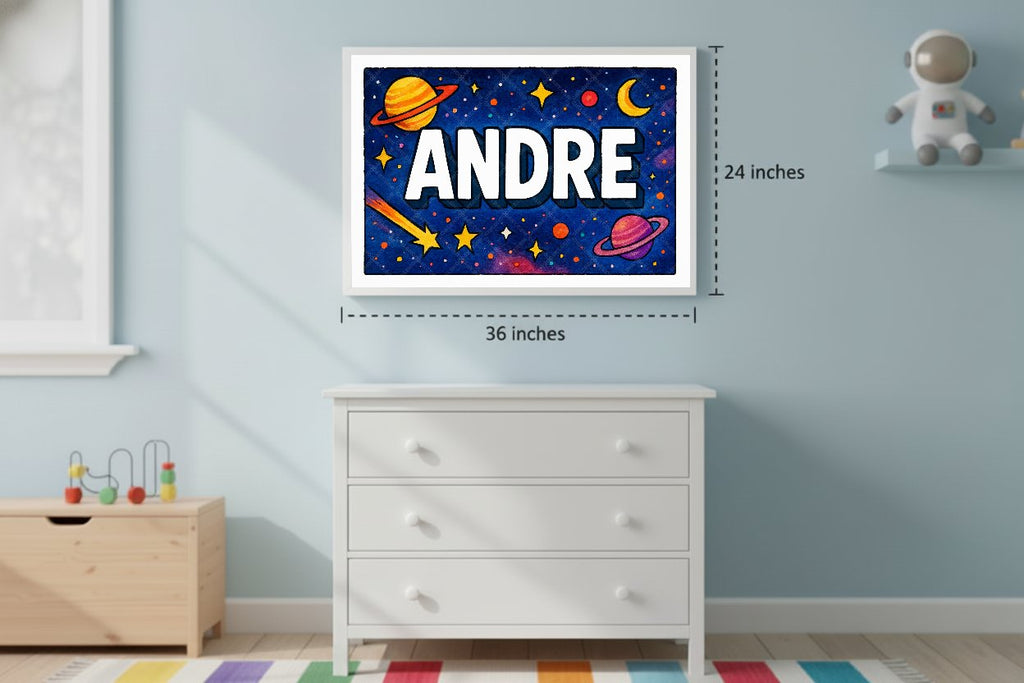 Personalized space nursery art for kids – Andre name print
