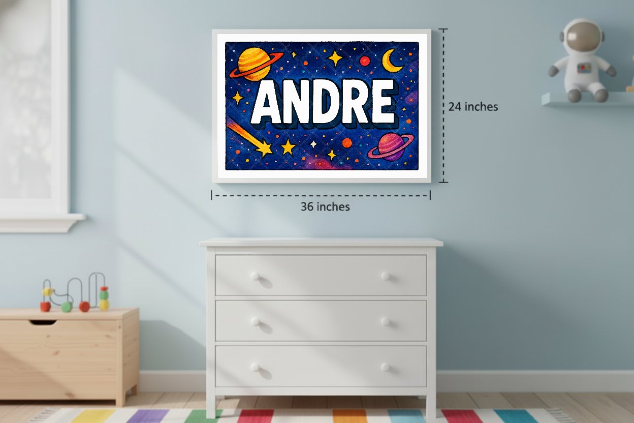 Personalized space nursery art for kids – Andre name print
