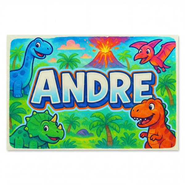 Personalized Andre name art print in the Dinosaur adventure style