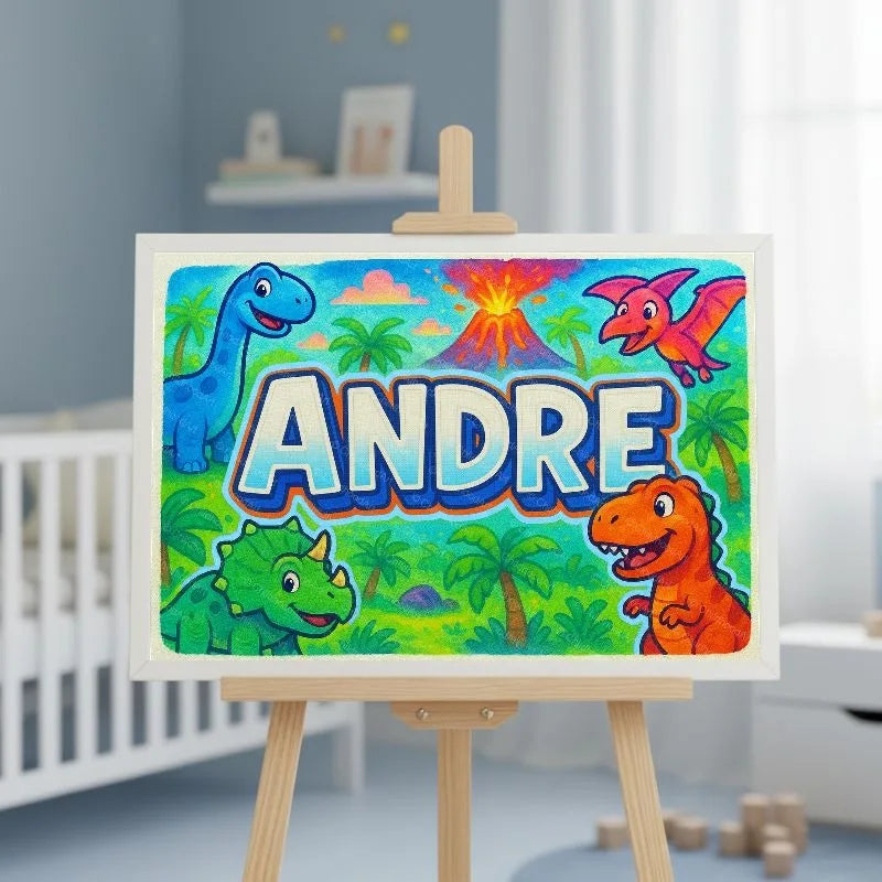 Andre Name Art - Dinosaur Adventure personalized wall print for kids