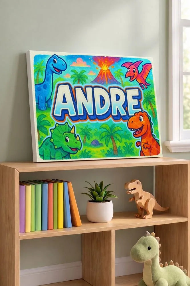 Andre Name Art - Dinosaur Adventure personalized wall print for kids