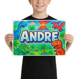 Andre Name Art - Dinosaur Adventure personalized wall print for kids