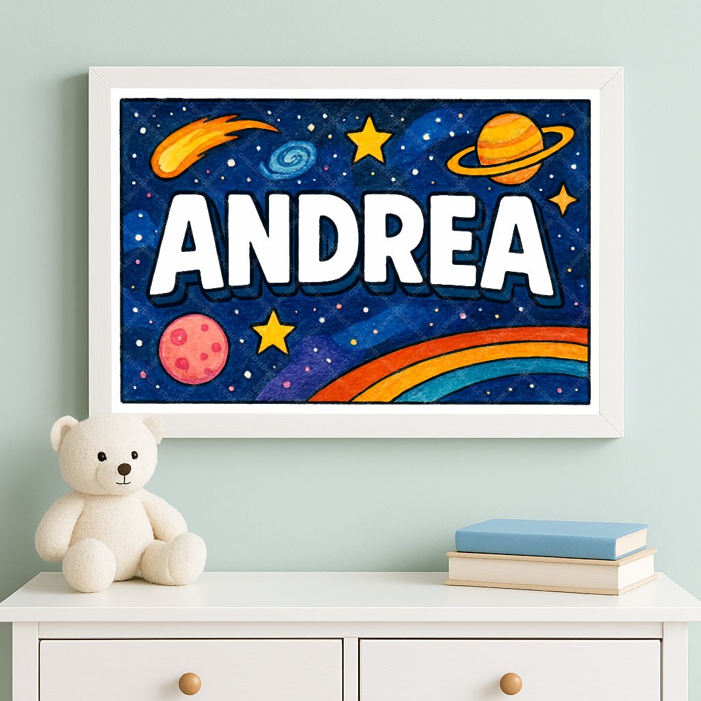 Personalized space nursery art for kids – Andrea name print