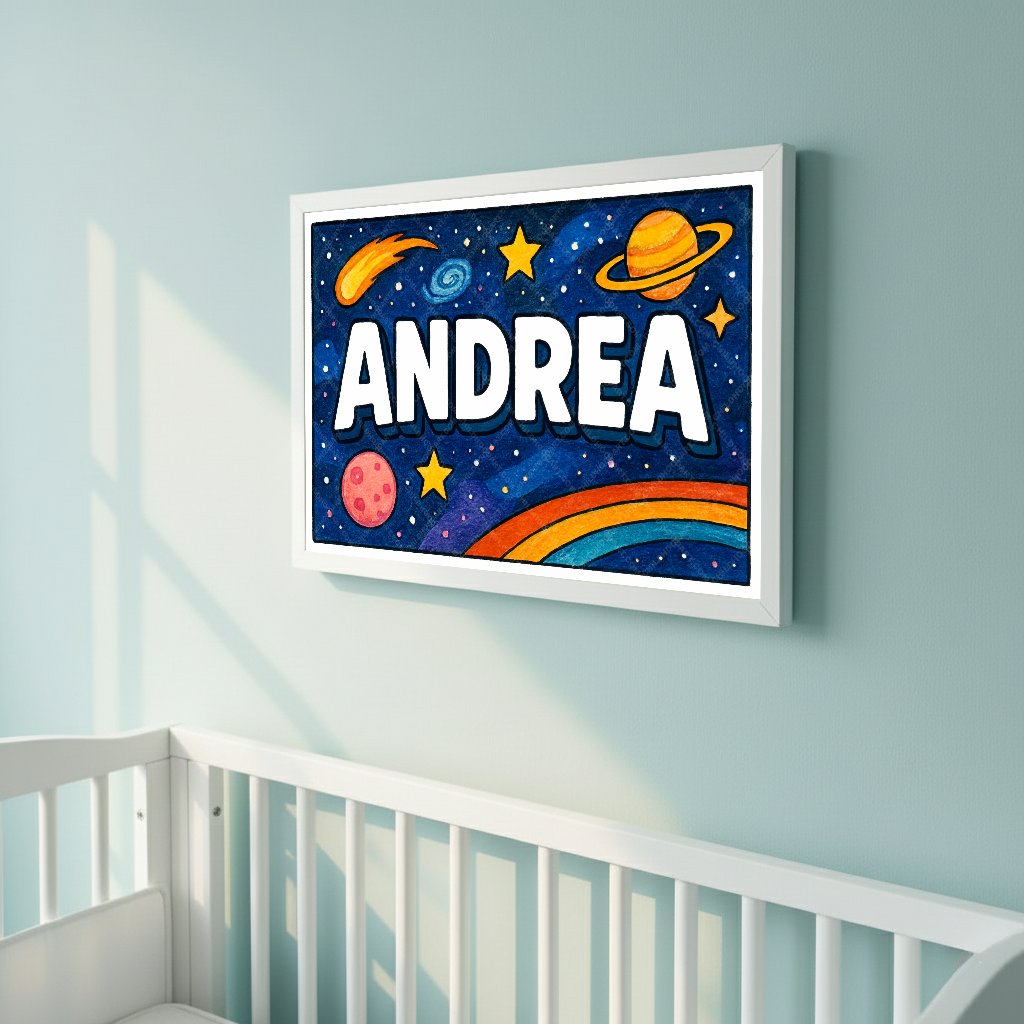 Personalized space nursery art for kids – Andrea name print
