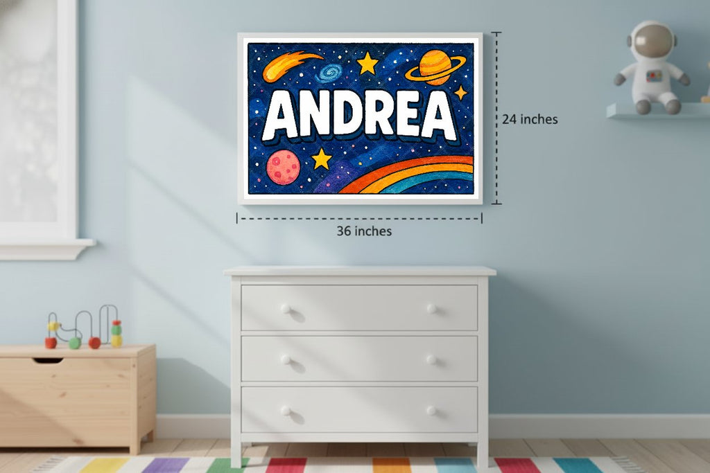 Personalized space nursery art for kids – Andrea name print
