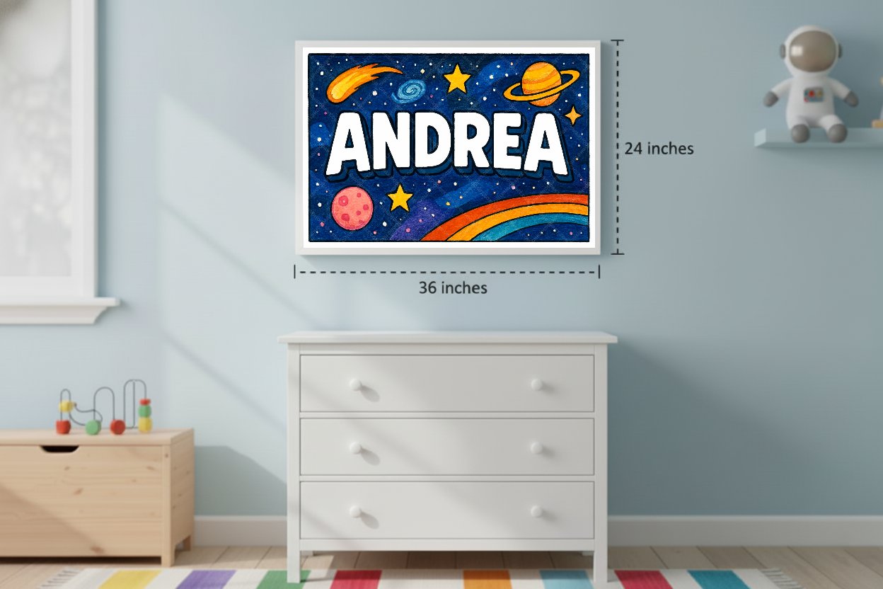 Personalized space nursery art for kids – Andrea name print