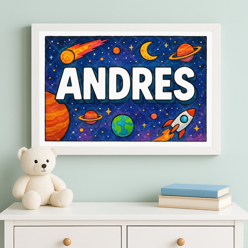 Personalized space nursery art for kids – Andres name print