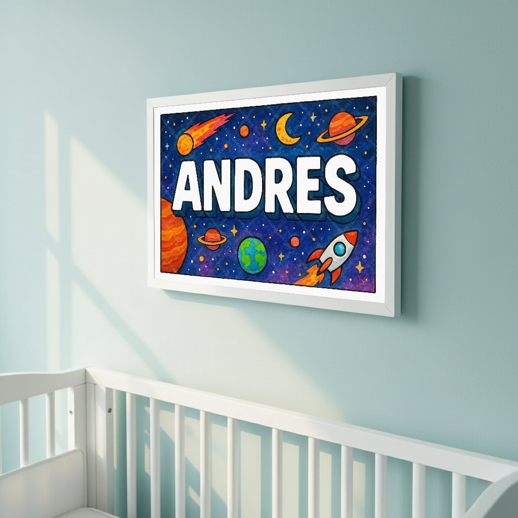 Personalized space nursery art for kids – Andres name print