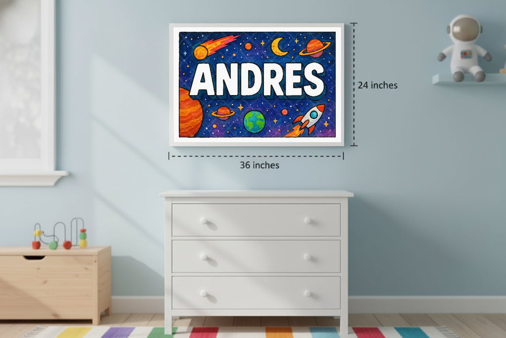 Personalized space nursery art for kids – Andres name print