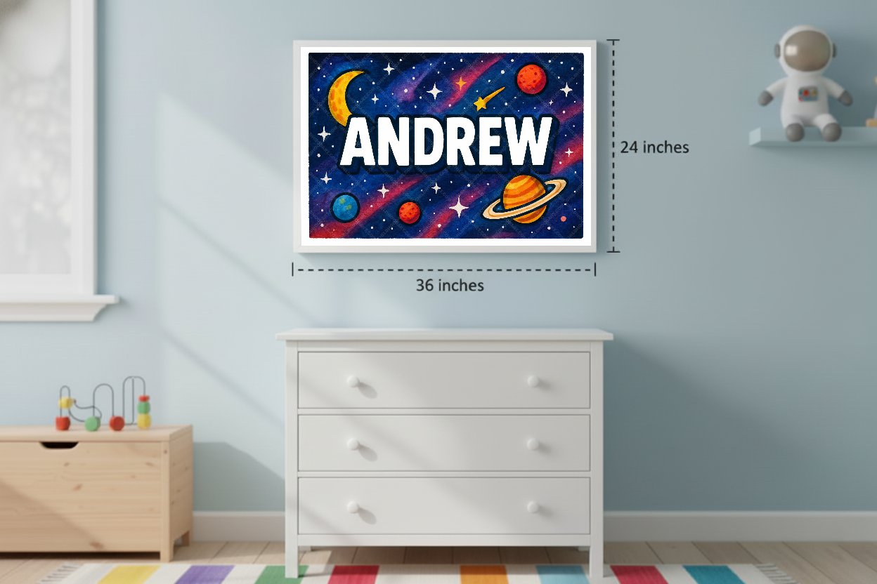 Personalized space nursery art for kids – Andrew name print