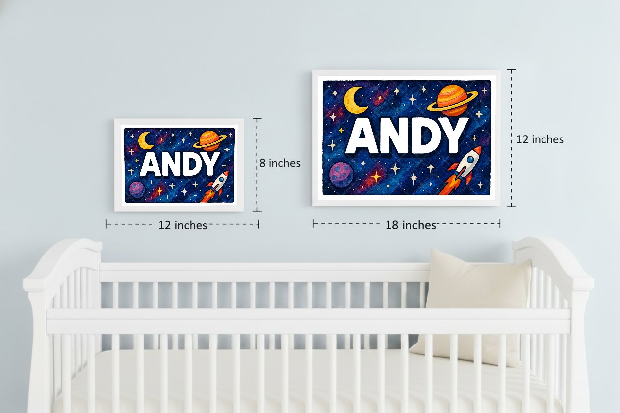 Personalized space nursery art for kids – Andy name print