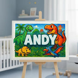 Andy Name Art - Dinosaur Adventure personalized wall print for kids