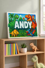 Andy Name Art - Dinosaur Adventure personalized wall print for kids