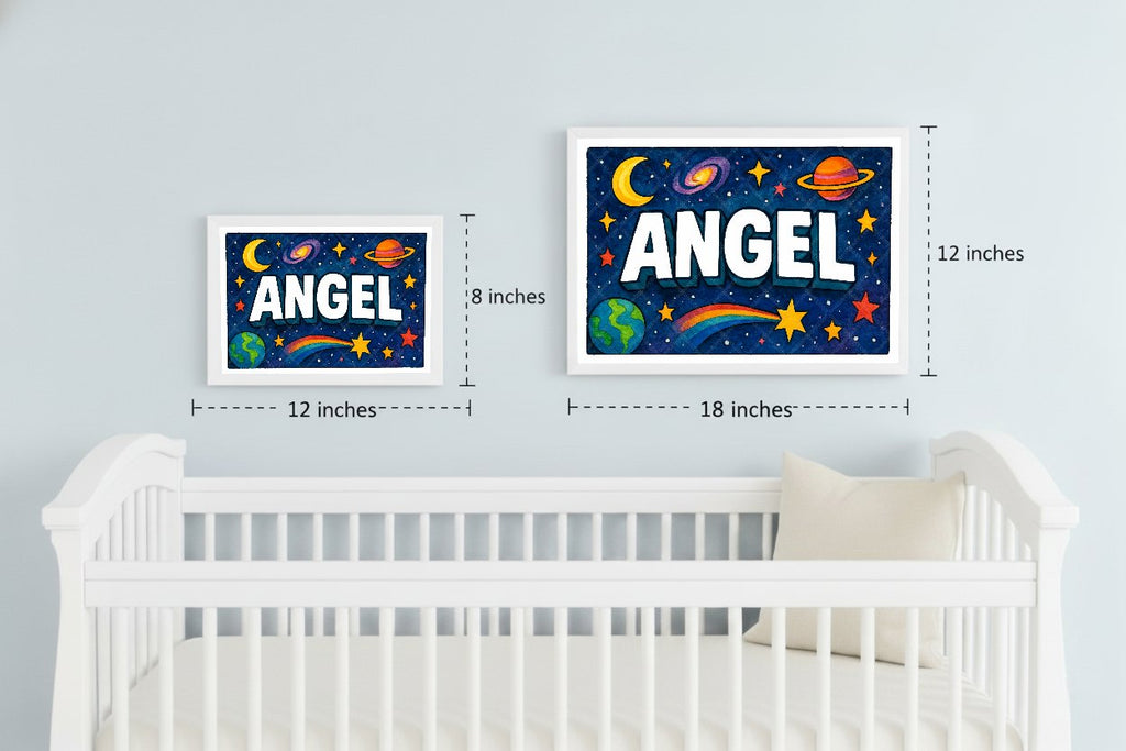 Personalized space nursery art for kids – Angel name print