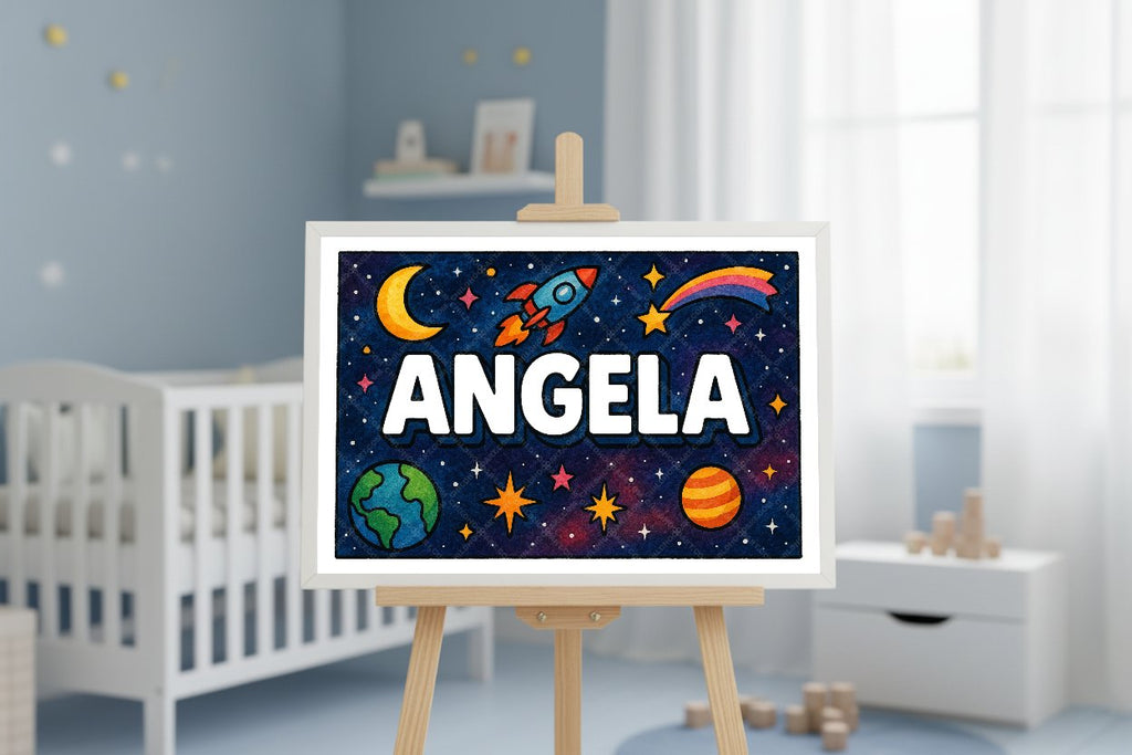 Personalized space nursery art for kids – Angela name print