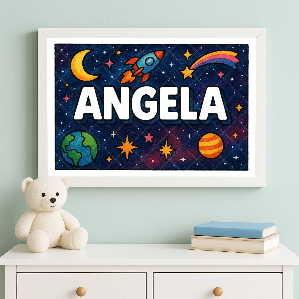 Personalized space nursery art for kids – Angela name print