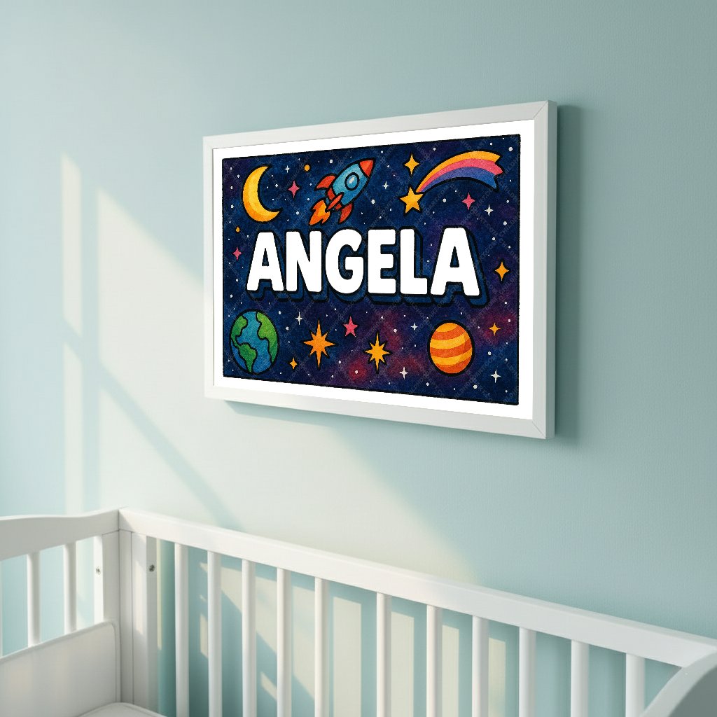 Personalized space nursery art for kids – Angela name print