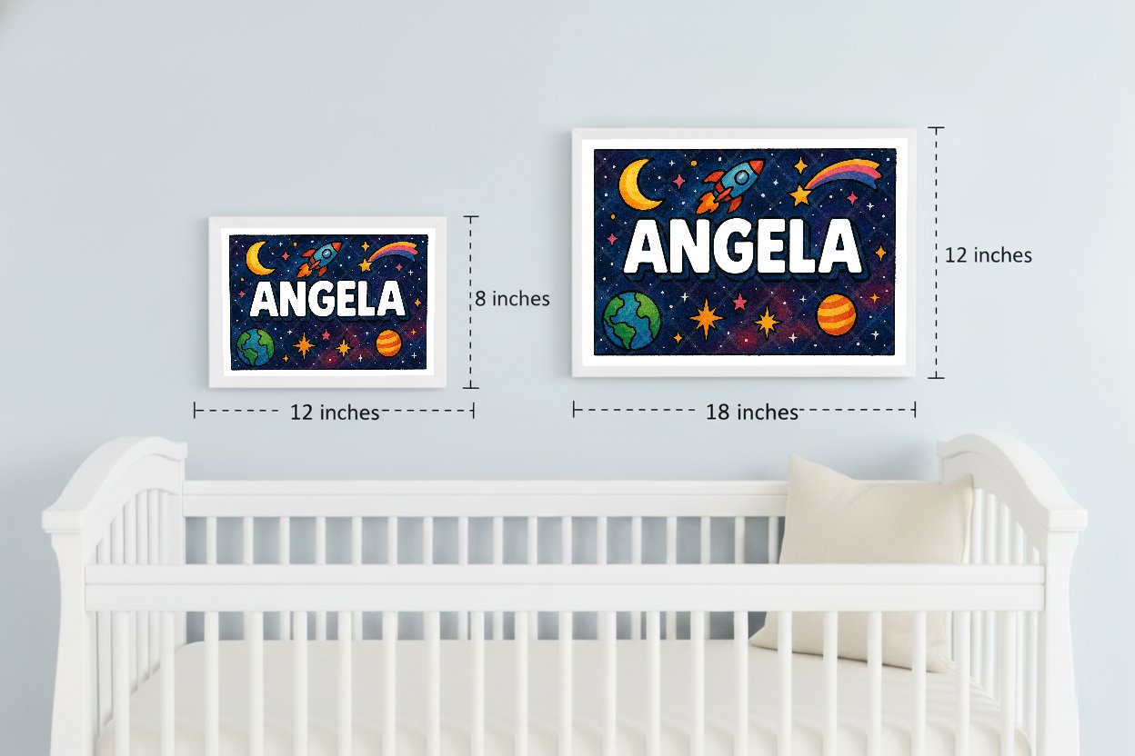 Personalized space nursery art for kids – Angela name print