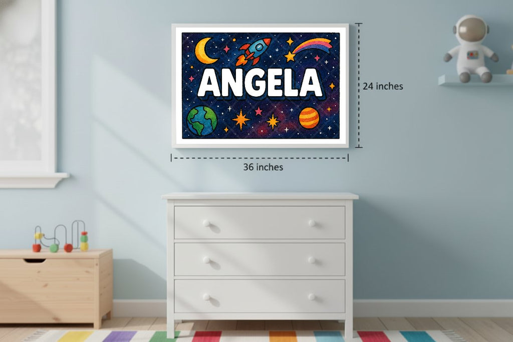 Personalized space nursery art for kids – Angela name print