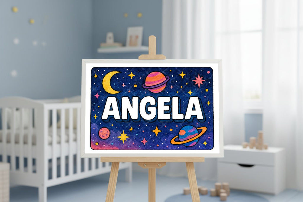 Personalized space nursery art for kids – Angela name print