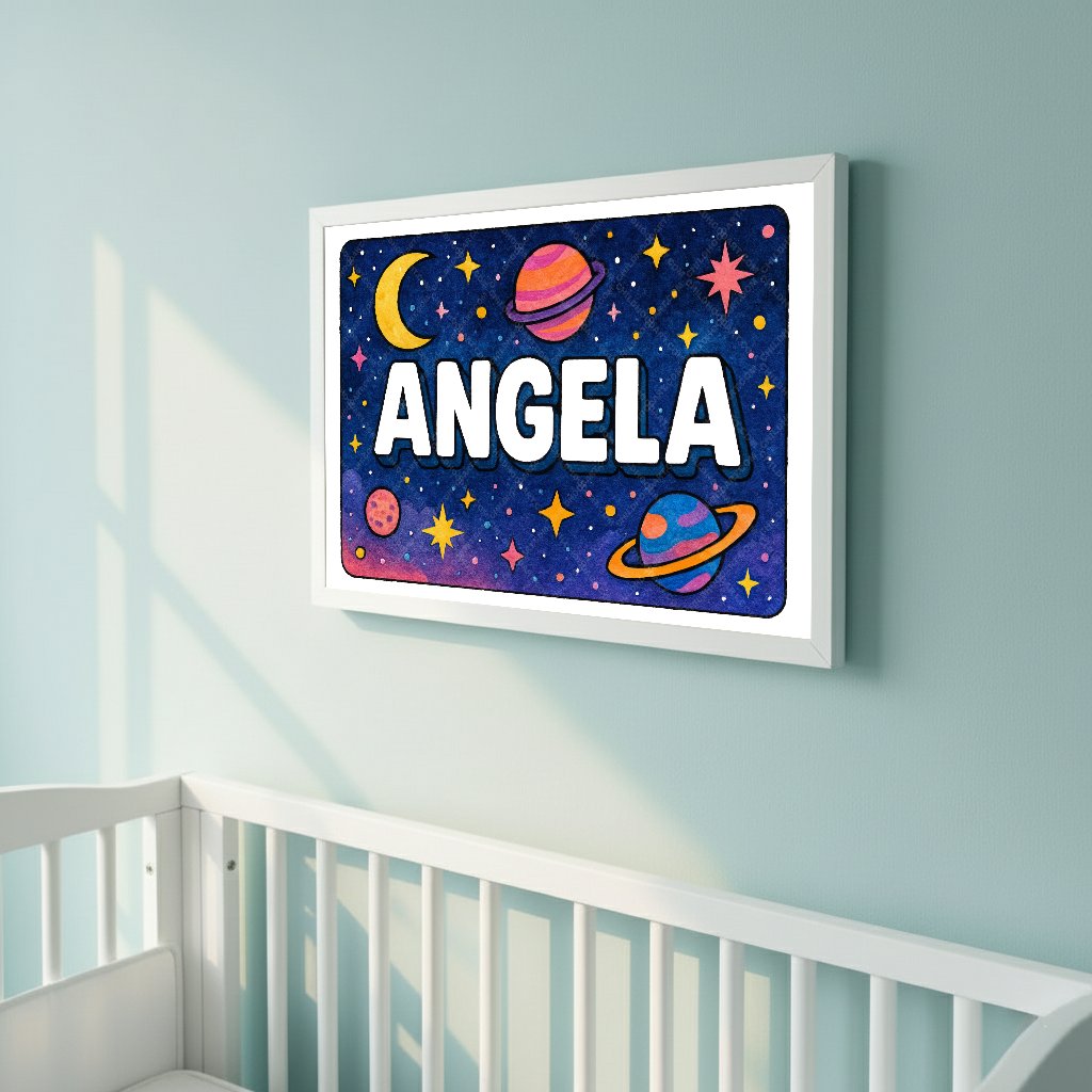 Personalized space nursery art for kids – Angela name print