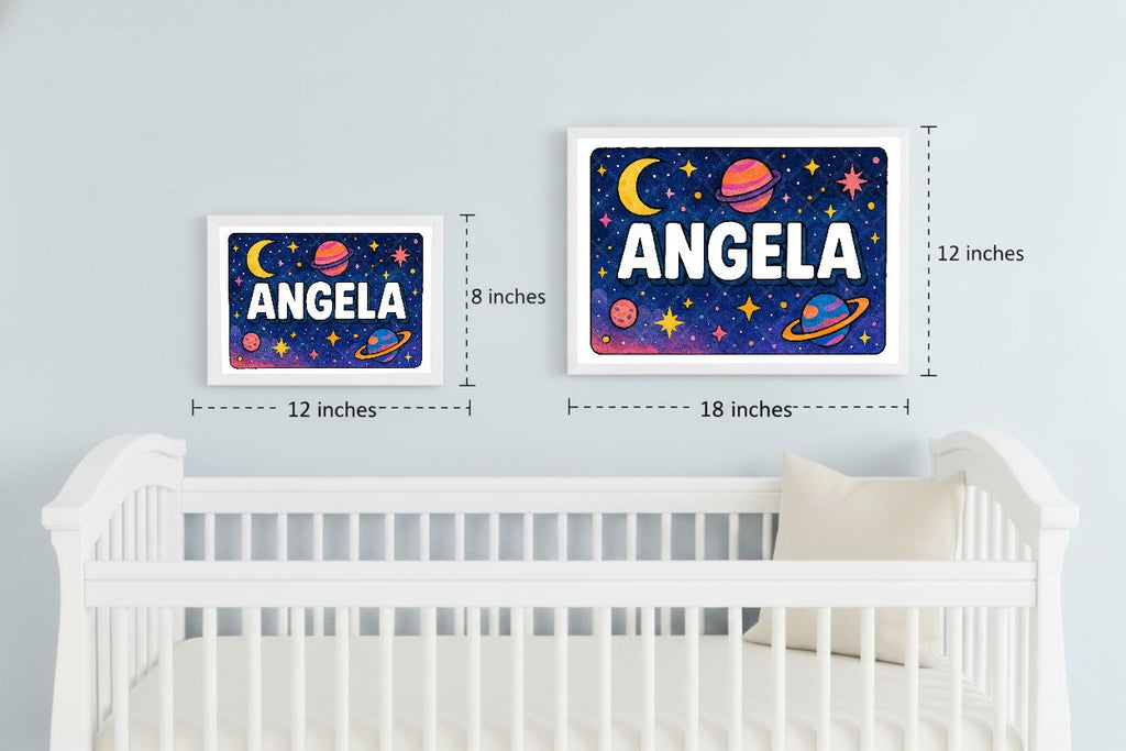 Personalized space nursery art for kids – Angela name print