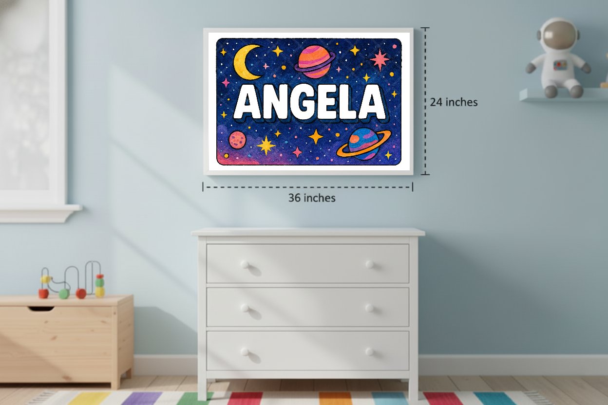 Personalized space nursery art for kids – Angela name print