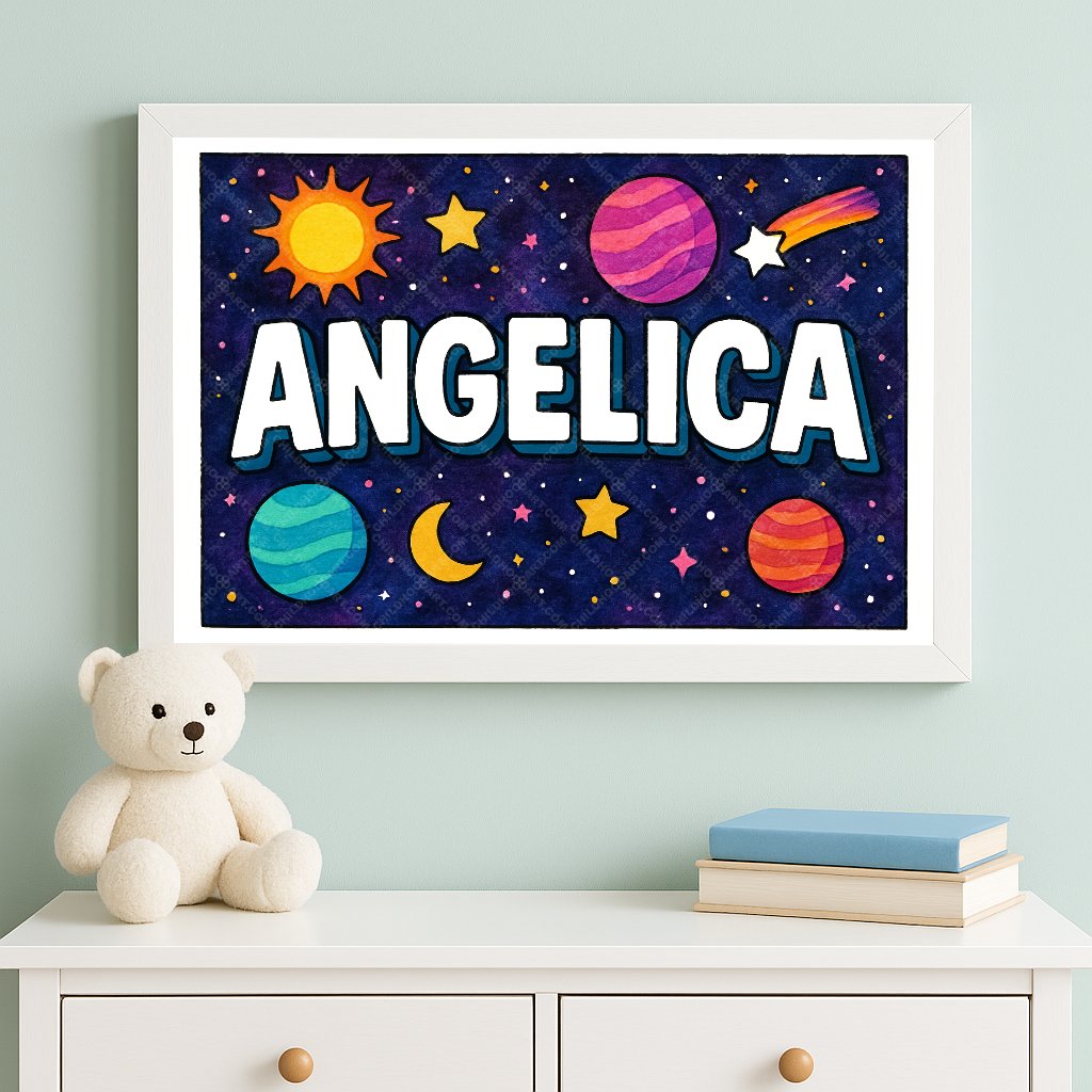 Personalized space nursery art for kids – Angelica name print
