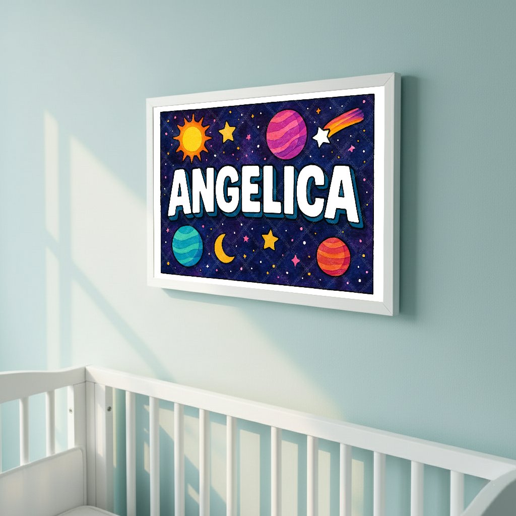Personalized space nursery art for kids – Angelica name print