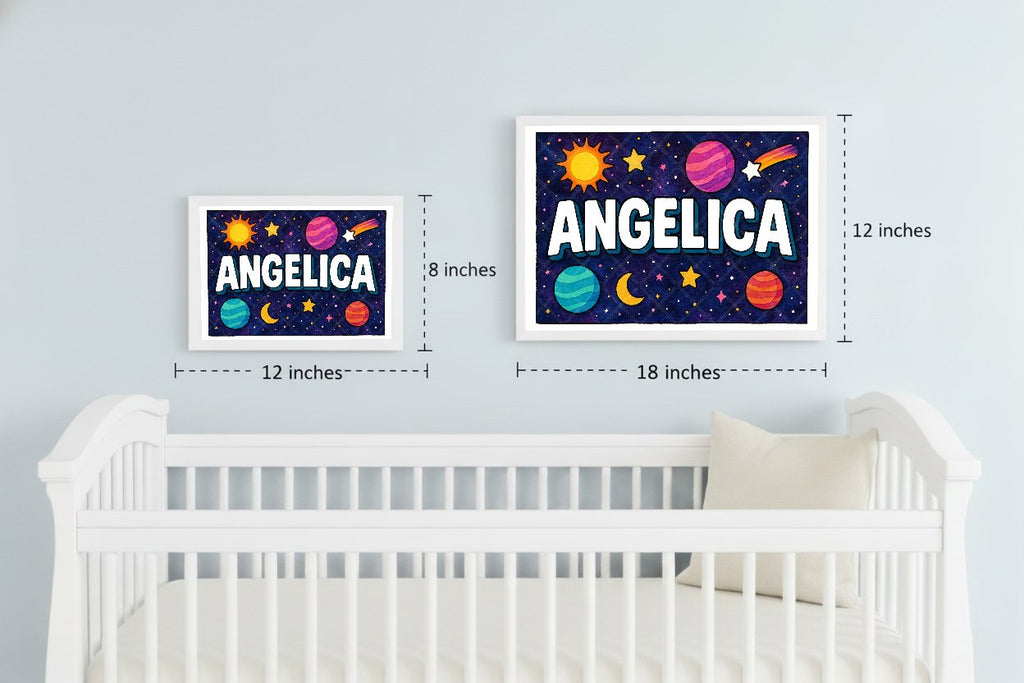 Personalized space nursery art for kids – Angelica name print