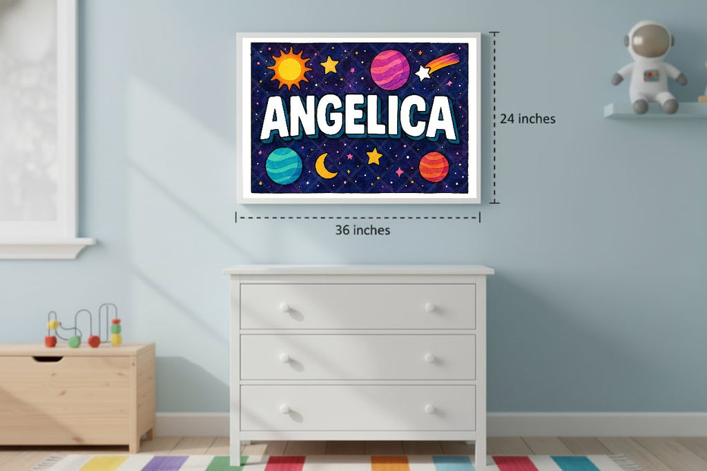 Personalized space nursery art for kids – Angelica name print