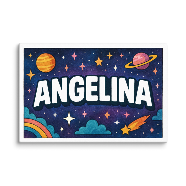 Space explorers themed name art featuring Angelina