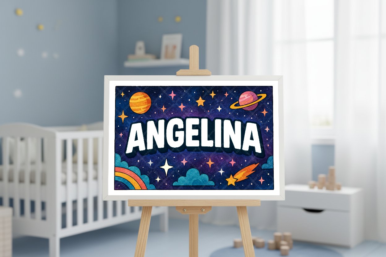Personalized space nursery art for kids – Angelina name print