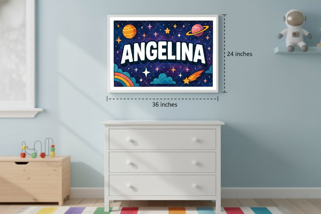 Personalized space nursery art for kids – Angelina name print