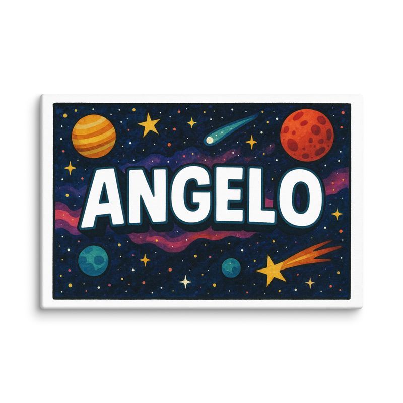 Angelo Name Art - Space Explorers personalized wall print for kids
