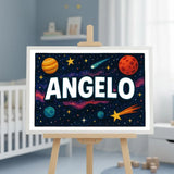 Angelo Name Art - Space Explorers personalized wall print for kids