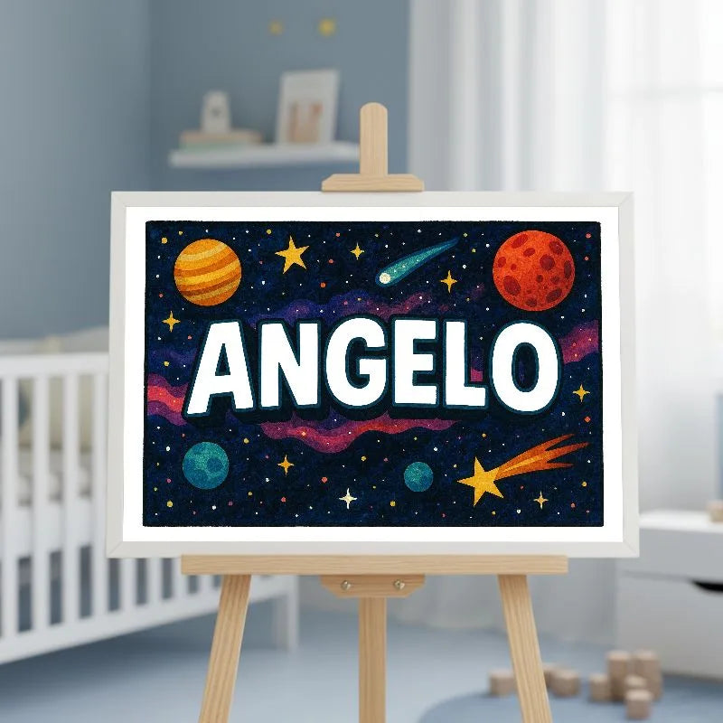 Angelo Name Art - Space Explorers personalized wall print for kids