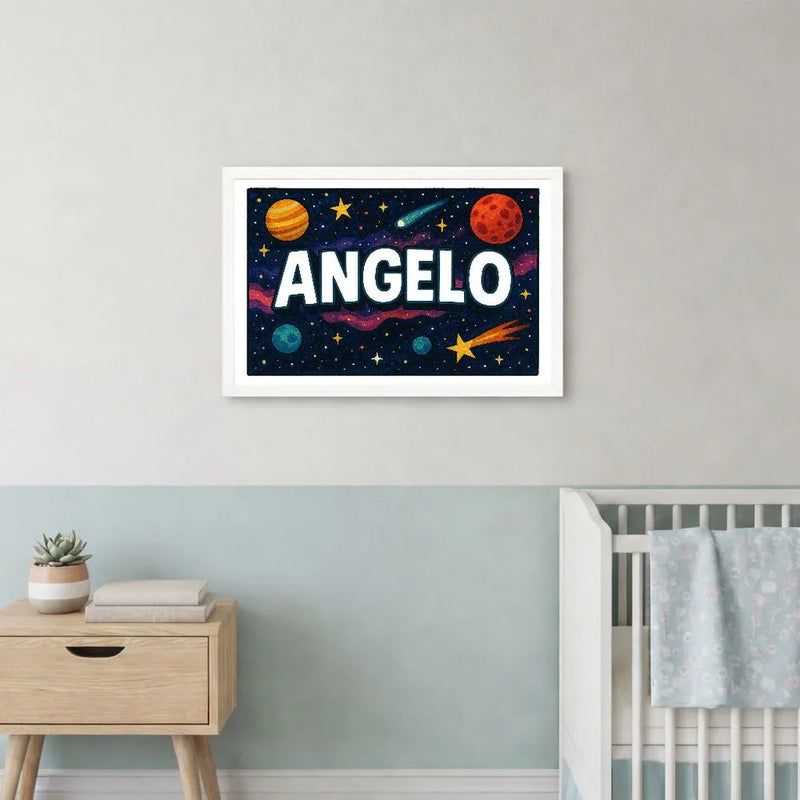 Angelo Name Art - Space Explorers personalized wall print for kids
