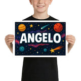 Angelo Name Art - Space Explorers personalized wall print for kids