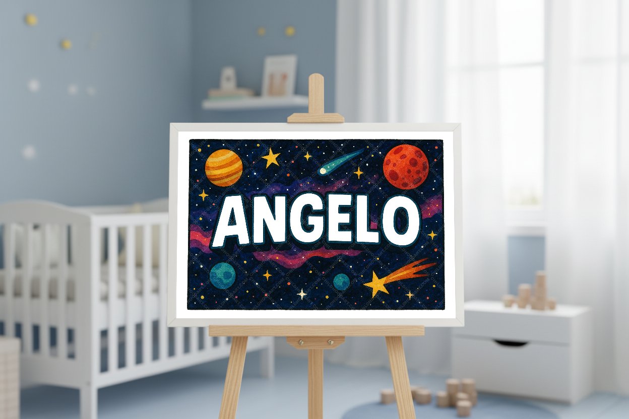 Personalized space nursery art for kids – Angelo name print