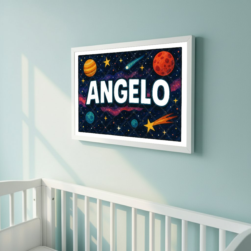 Personalized space nursery art for kids – Angelo name print