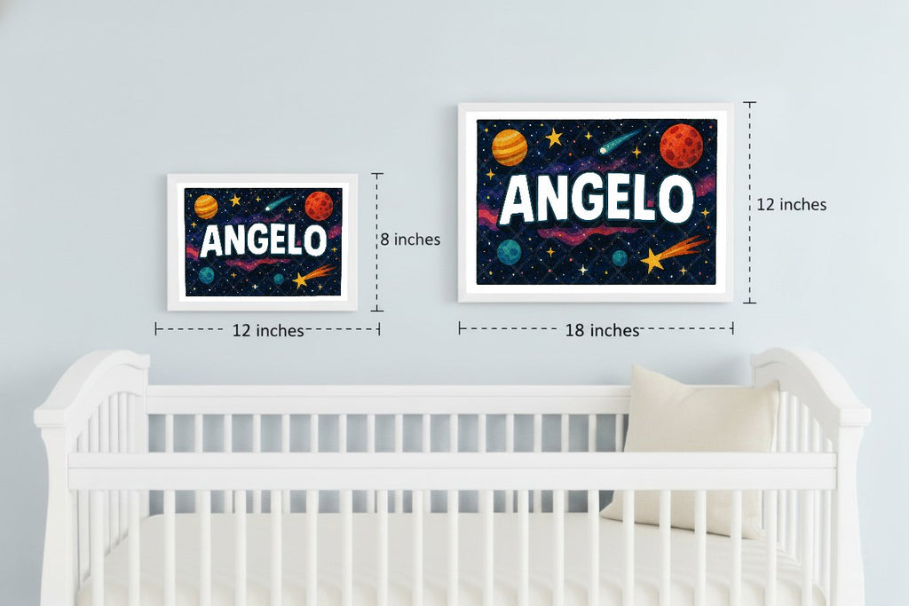 Personalized space nursery art for kids – Angelo name print