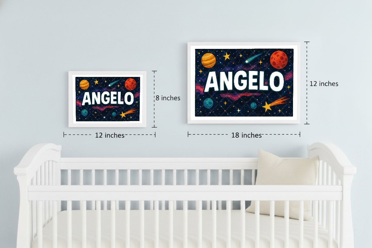 Personalized space nursery art for kids – Angelo name print