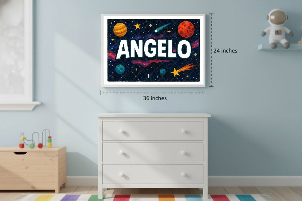 Personalized space nursery art for kids – Angelo name print
