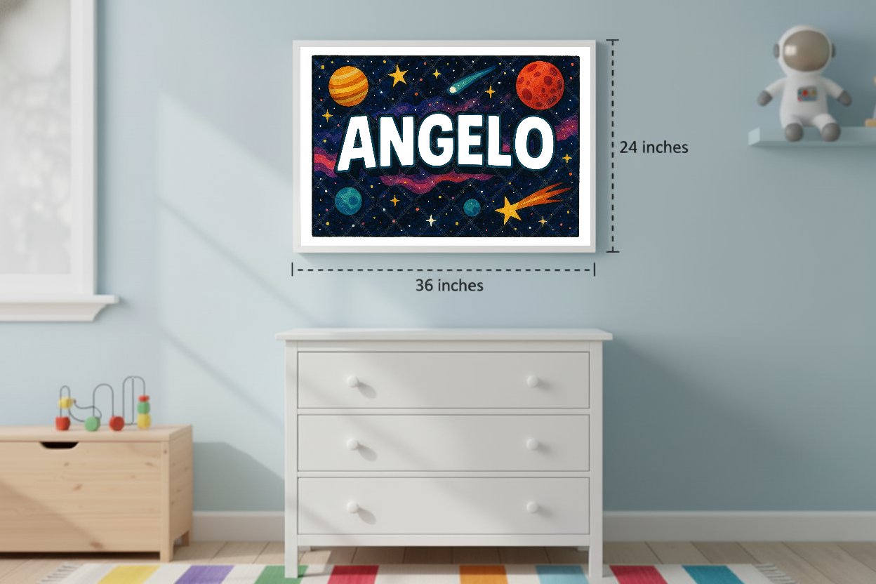 Personalized space nursery art for kids – Angelo name print