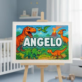 Angelo Name Art - Dinosaur Adventure personalized wall print for kids