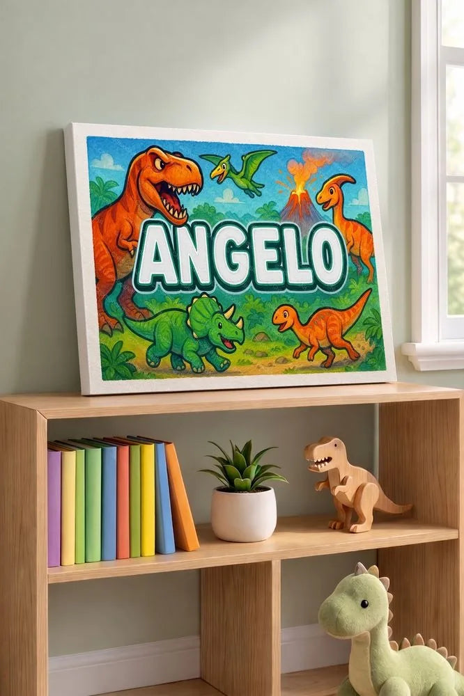 Angelo Name Art - Dinosaur Adventure personalized wall print for kids