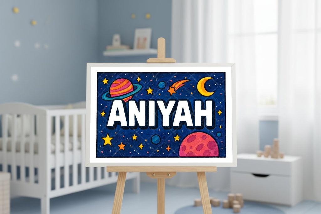Personalized space nursery art for kids – Aniyah name print