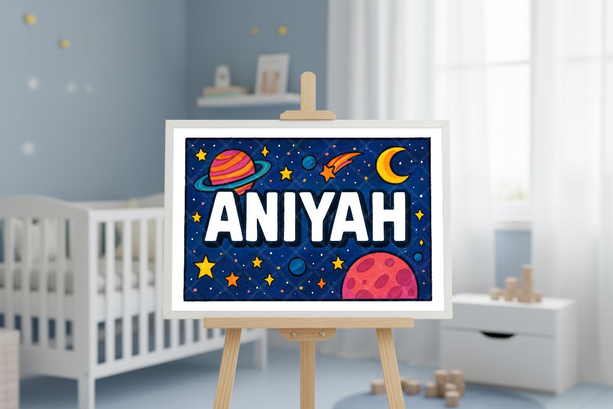 Personalized space nursery art for kids – Aniyah name print